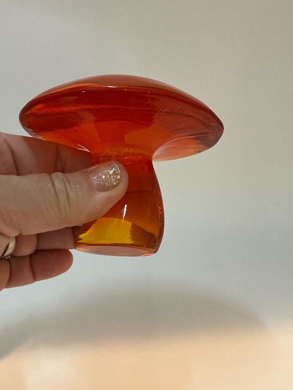 Mushroom Hand Blown Amber Art Glass Paperweight Vintage Mid-Century Style Decor - Picture 3 of 8